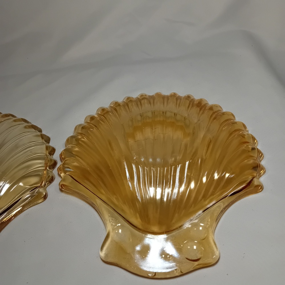 Set 2 Jeanette Marigold Carnival Glass Clam Seashell Trinket Dish Candy Tray - Picture 9 of 10